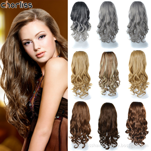 Wholesale 24'' Ombre Long Natural Wave Brown Black U Part Half Synthetic Wig For Full Head  Wigs Synthetic Wigs For Woman